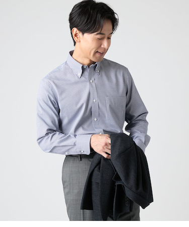 NY CARE FREE ドビー小紋柄 長袖ボタンダウンシャツ