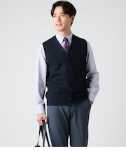 【ウォッシャブル】ツイルライク 前開きニットベスト