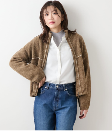 ネップミックス天竺 ダブルジップニットブルゾン