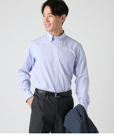NY CARE FREE ストライプ 長袖ボタンダウンシャツ