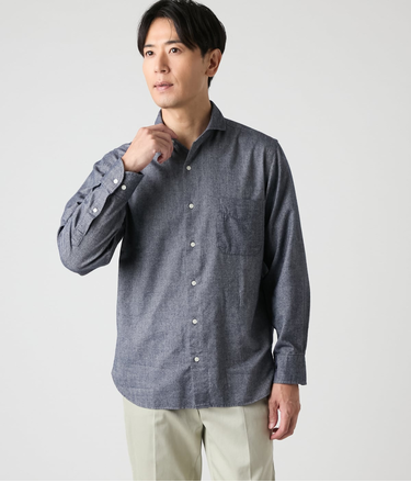 メランジシャドーストライプ 長袖カッタウェイカラーシャツ