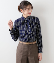 アムンゼンドットプリント 長袖ボウタイブラウス