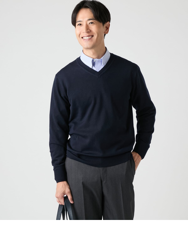 【ウォッシャブル】Vネックプルオーバーニット