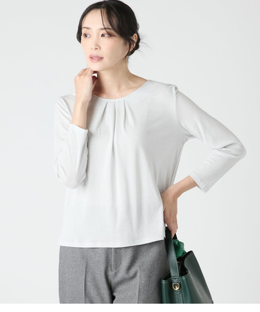 ラメフライス 8分袖フロントタックプルオーバー