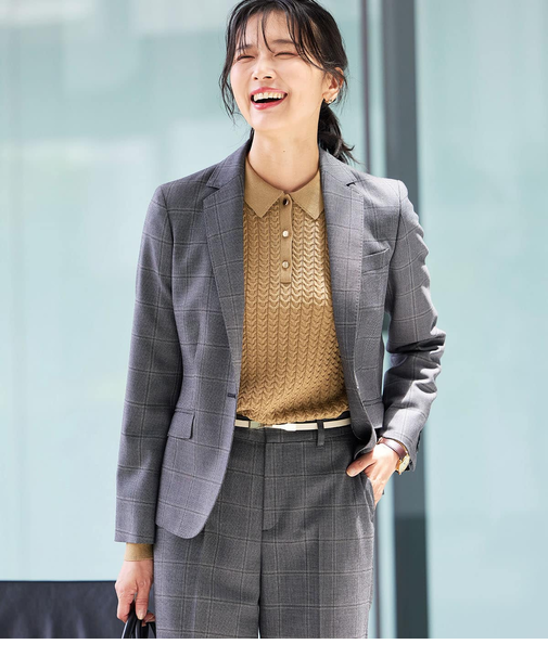 ウールウインドウペイン ノッチドラペル1釦ジャケット