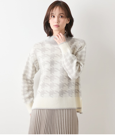千鳥柄ダブルジャカード ハイネックプルオーバー
