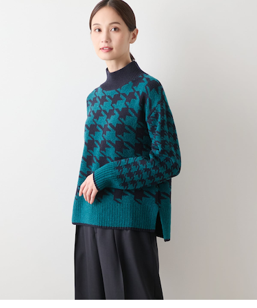 千鳥柄ダブルジャカード ハイネックプルオーバー