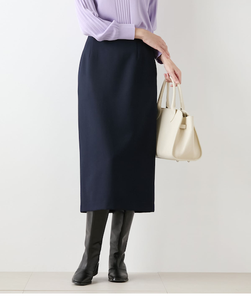 【ストレッチ】ウールブレンドダブルクロス ロングタイトスカート