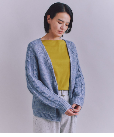 Cotton Alpaca ケーブルラグランニットカーディガン
