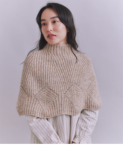 Cotton Alpaca 木の葉柄ニットケープ