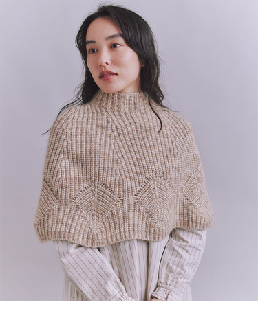 Cotton Alpaca 木の葉柄ニットケープ