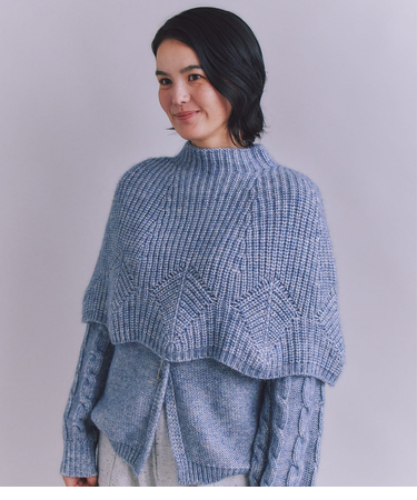 Cotton Alpaca 木の葉柄ニットケープ