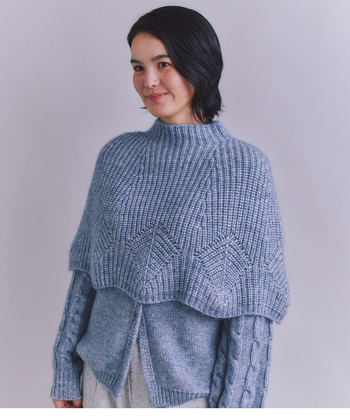 Cotton Alpaca 木の葉柄ニットケープ