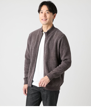 【ウォッシャブル】モール スタンドカラーフルジップアップニット