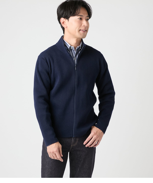 Stone  腕章ワッペン ニットブルゾン 青 L スタンドカラー ジップニットブルゾン(トップス)｜EPOCA(エポカ)のファッション通販