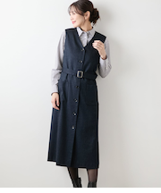 【ストレッチ】デニム調メランジストライプ Vネックジャンパースカート