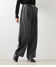 【ストレッチ】デニム調メランジストライプ サイドラインタックパンツ