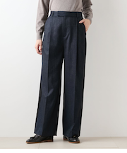 【ストレッチ】デニム調メランジストライプ サイドラインタックパンツ