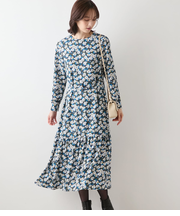 【ウォッシャブル】ビオラフラワープリント ティアードギャザーロングワンピース