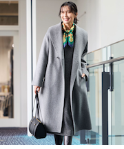 ウールナイロンリバー ショールカラーロングコート