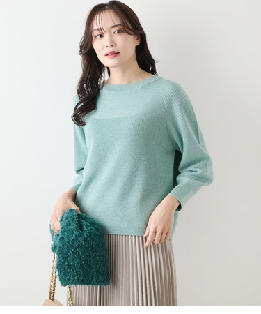 【手洗い可能】片畦ラメブレーティング クルーネックニット