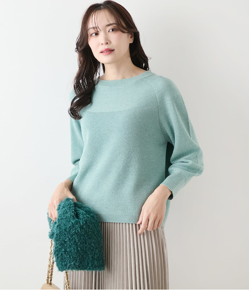 【手洗い可能】片畦ラメブレーティング クルーネックニット