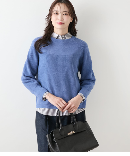 【手洗い可能】片畦ラメブレーティング クルーネックニット