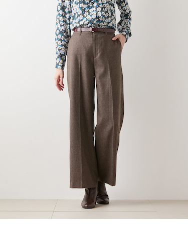 ウールフラノ センタープレスワイドパンツ