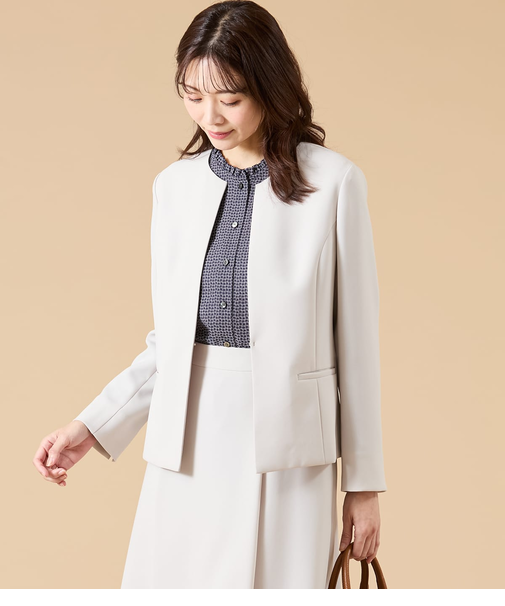 【ウォッシャブル】シルキークロス ノーカラ―ジャケット