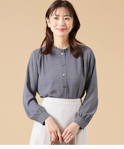 ジオメトリックプリント スタンドフリルブラウス