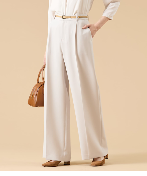 【ウォッシャブル】シルキークロス 1タックワイドパンツ（ベージュ）