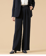 【ウォッシャブル】シルキークロス 1タックワイドパンツ（ネイビー）