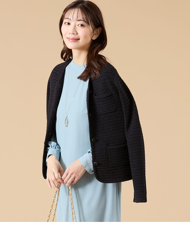 ツィーディーラメ ノーカラーニットジャケット