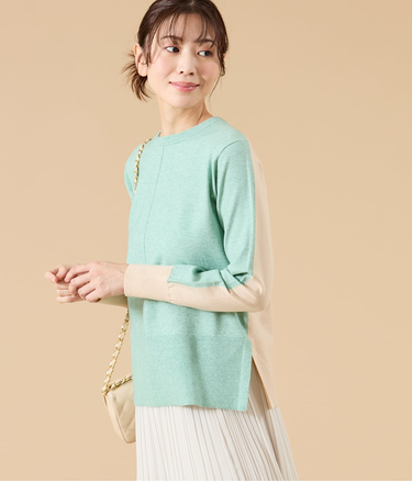 ウール天竺 バイカラーニットプルオーバー