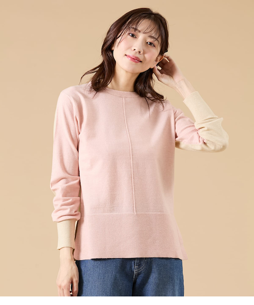 ウール天竺 バイカラーニットプルオーバー