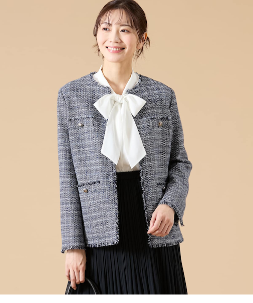 ソフトミックスツィード ノーカラージャケット