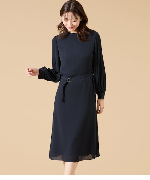 【NEW】ニューヨーカー（NEWYORKER）/【ウォッシャブル】ソフトジョーゼット 袖プリーツワンピース ウォッシャブル】ソフトジョーゼット 袖プリーツワンピース