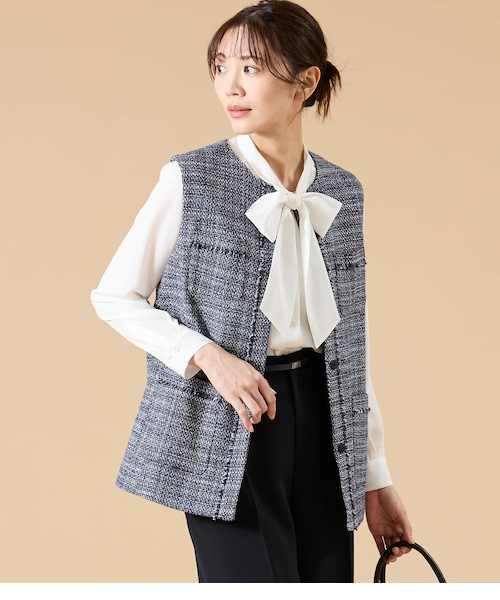 新品未使用　2025ss ツィードジレ　36 ネイビー ソフトミックスツィード ジレ｜ニューヨーカーの通販｜&mall（アンド