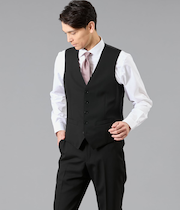 【撥水】10month ソリッドブラック 襟無しオッドベスト(セットアップ対応)