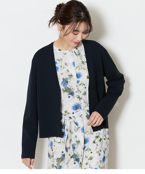 【手洗い可能】レーヨンナイロン総針 カラーレスニットジャケット