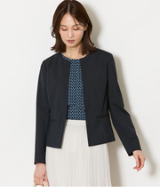 【ウォッシャブル】ウールピンヘッド 1ホックノーカラージャケット