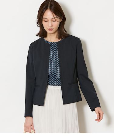 【ウォッシャブル】ウールピンヘッド 1ホックノーカラージャケット