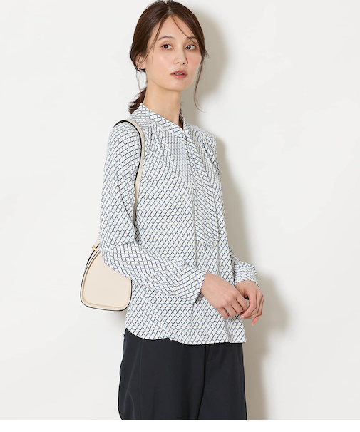 ポリエステル強撚スムース ボウタイブラウス