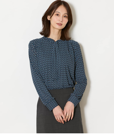 ポリエステル強撚スムース ボウタイブラウス