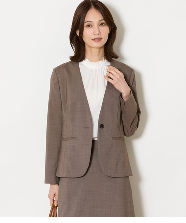 【ウォッシャブル】ウールピンヘッド 1釦カラーレスジャケット