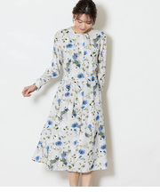 ルミナスフラワープリント フロントタックワンピース