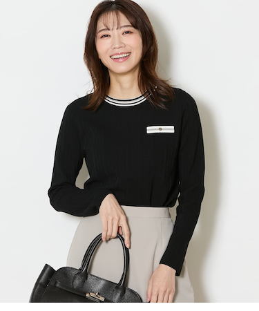 【手洗い可能】コットンポリエステル 配色クルーネックリブプルオーバー