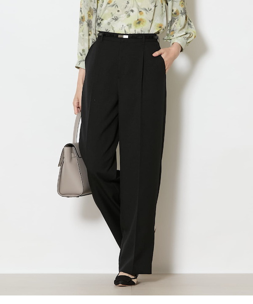 【ウォッシャブル】ブライトツイル 1タックワイドパンツ