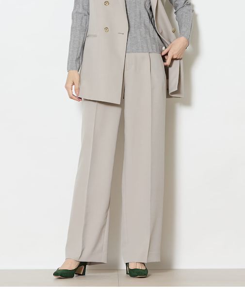 【ウォッシャブル】ブライトツイル 1タックワイドパンツ