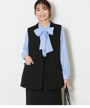 【ウォッシャブル】ブライトツイル ピークドラペルダブルブレストジレ